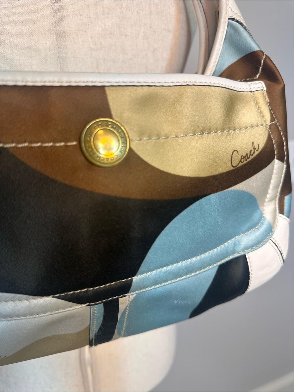 Vintage Coach Ergo Optic Scarf Print Brown Beige & Blue 2006 10781 blue cream - Picture 3 of 14
